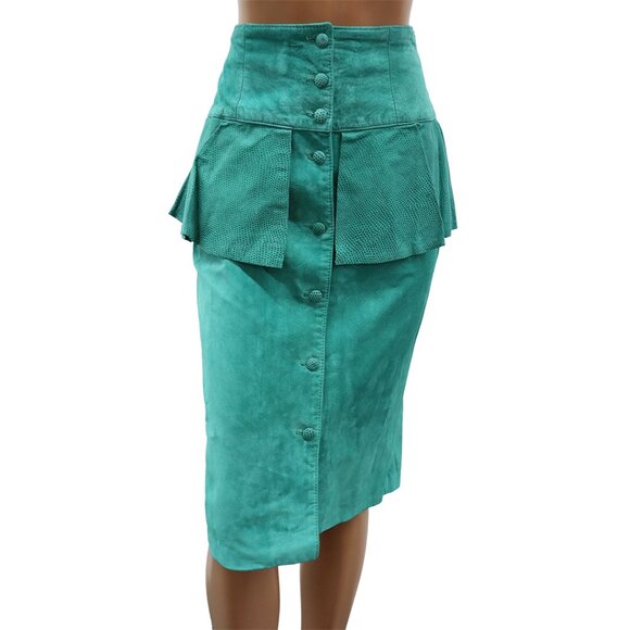 Danier Green Suede High Waist Pencil Skirt S - Picture 1 of 6